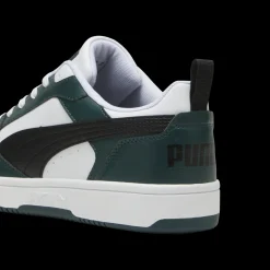 Sneakers da uomo bianche nere e verde scuro con logo Puma Rebound V6