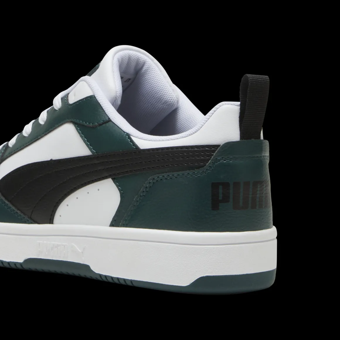 Sneakers da uomo bianche nere e verde scuro con logo Puma Rebound V6