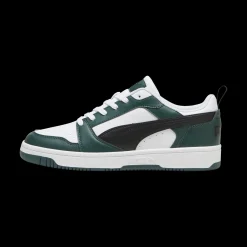 Sneakers da uomo bianche nere e verde scuro con logo Puma Rebound V6