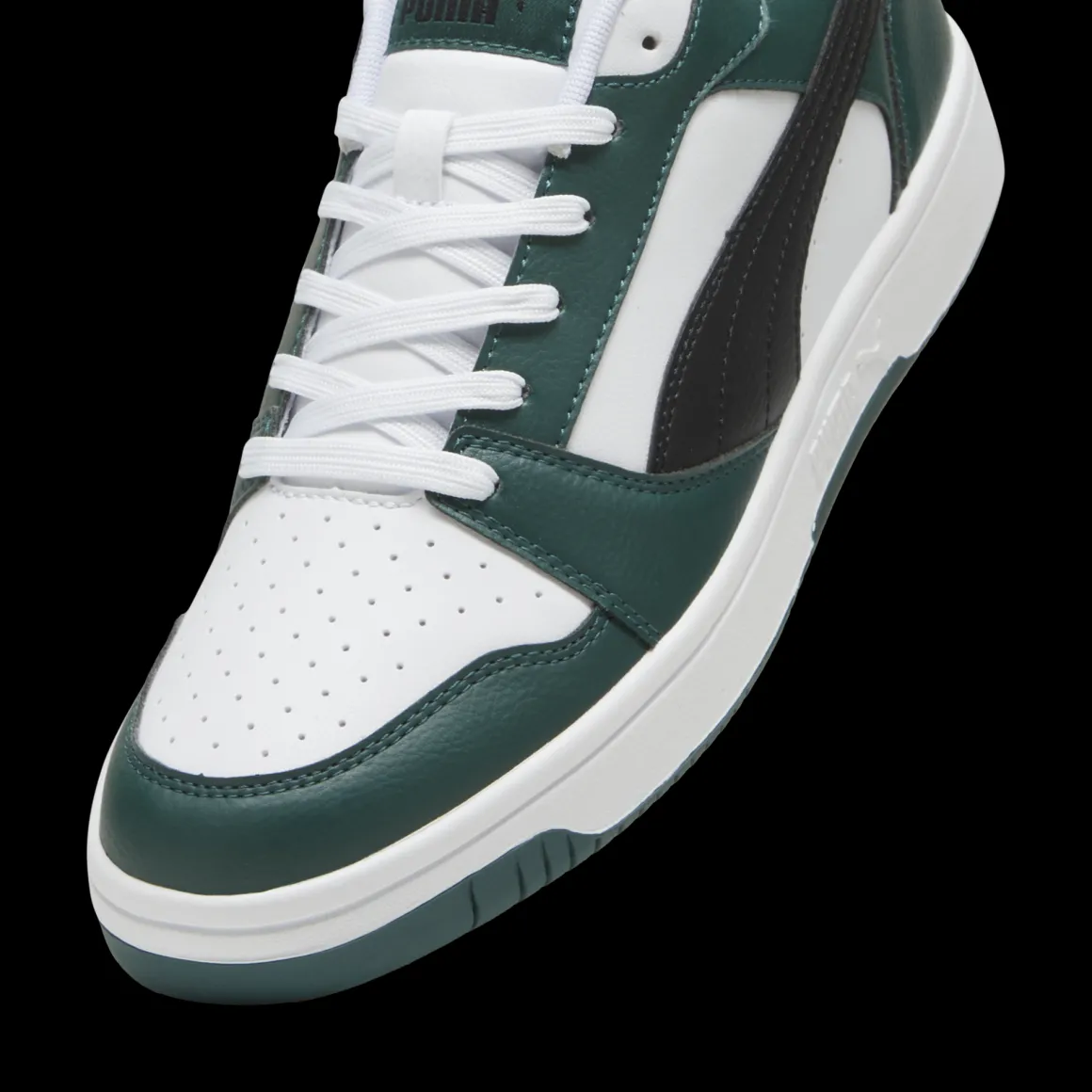 Sneakers da uomo bianche nere e verde scuro con logo Puma Rebound V6
