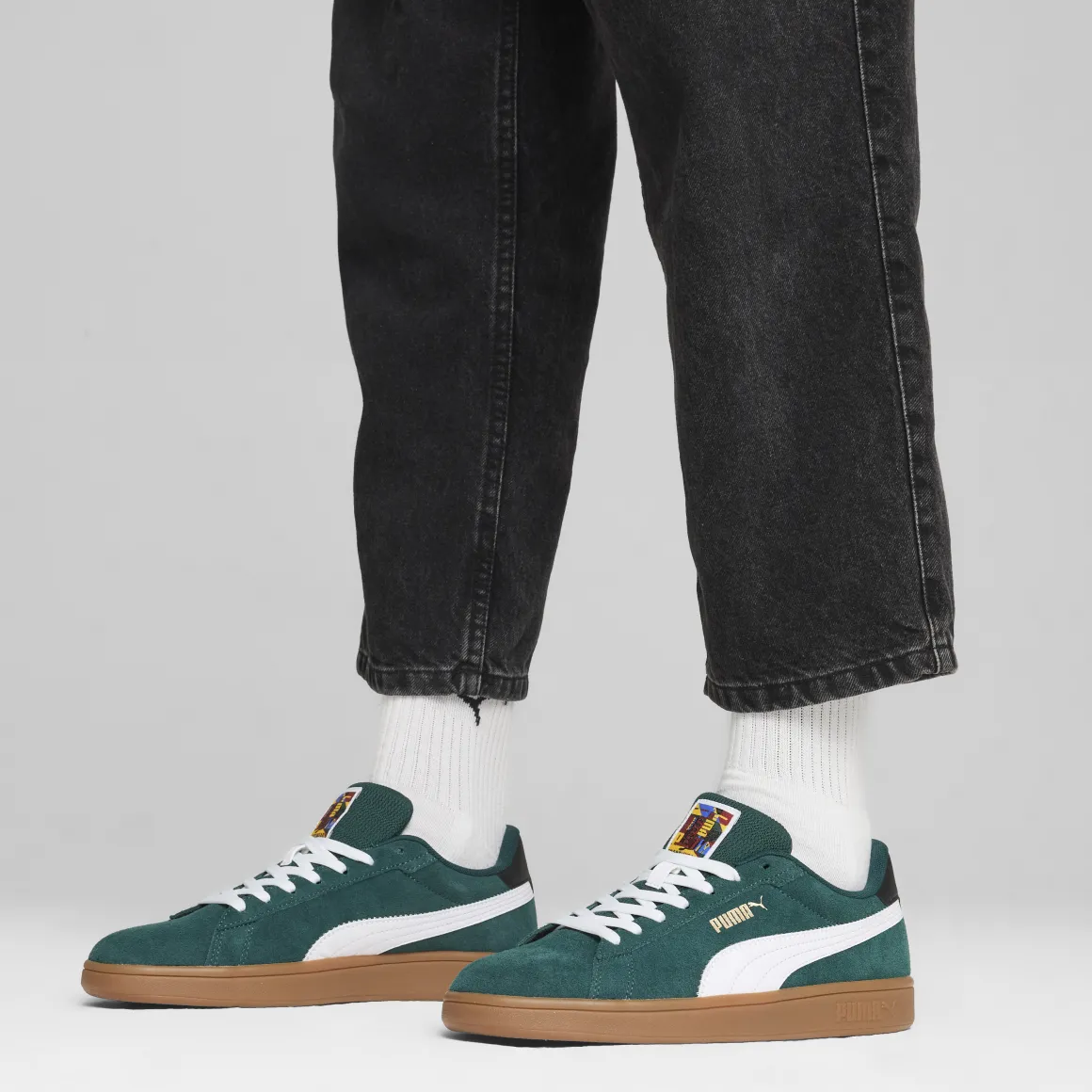 Sneakers da uomo in pelle verde scuro con logo Puma Smash 3.0