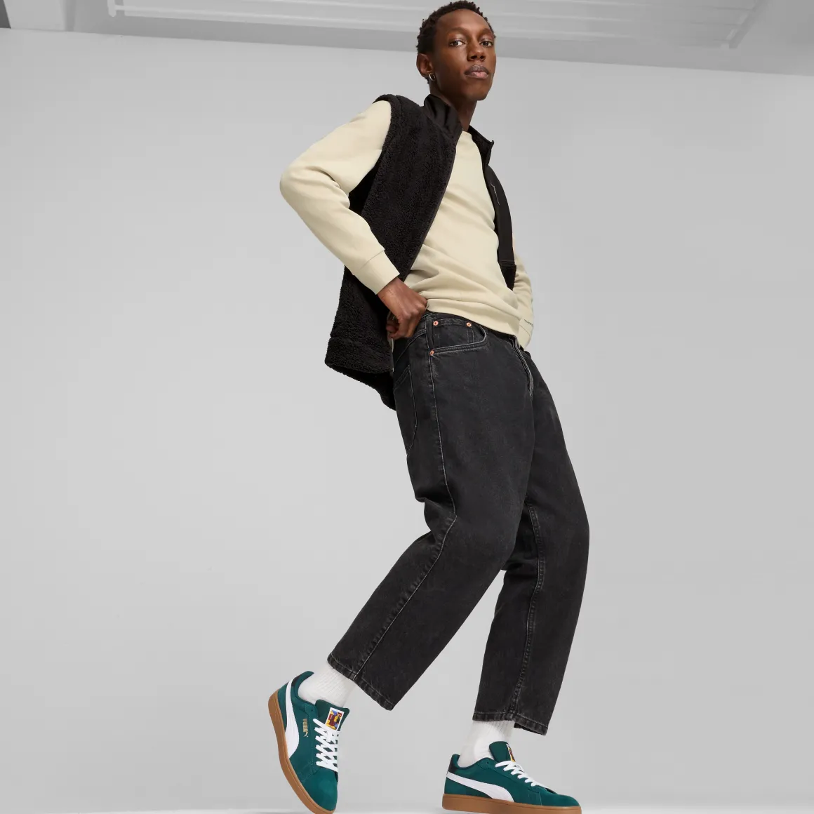Sneakers da uomo in pelle verde scuro con logo Puma Smash 3.0