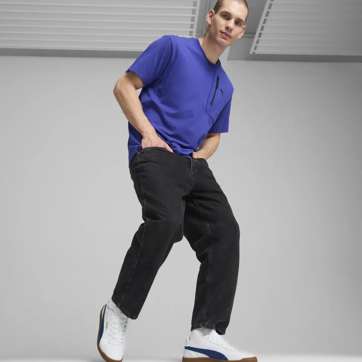 Sneakers da uomo in pelle bianche e blu Puma Club 5v5