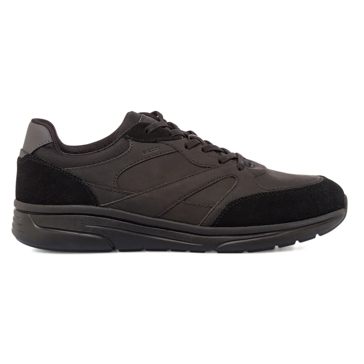 Sneakers da uomo nere con inserti effetto scamosciato Geox