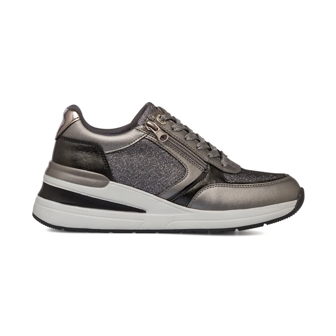 Sneakers grigie da donna con dettagli glitter e zip Lora Ferres