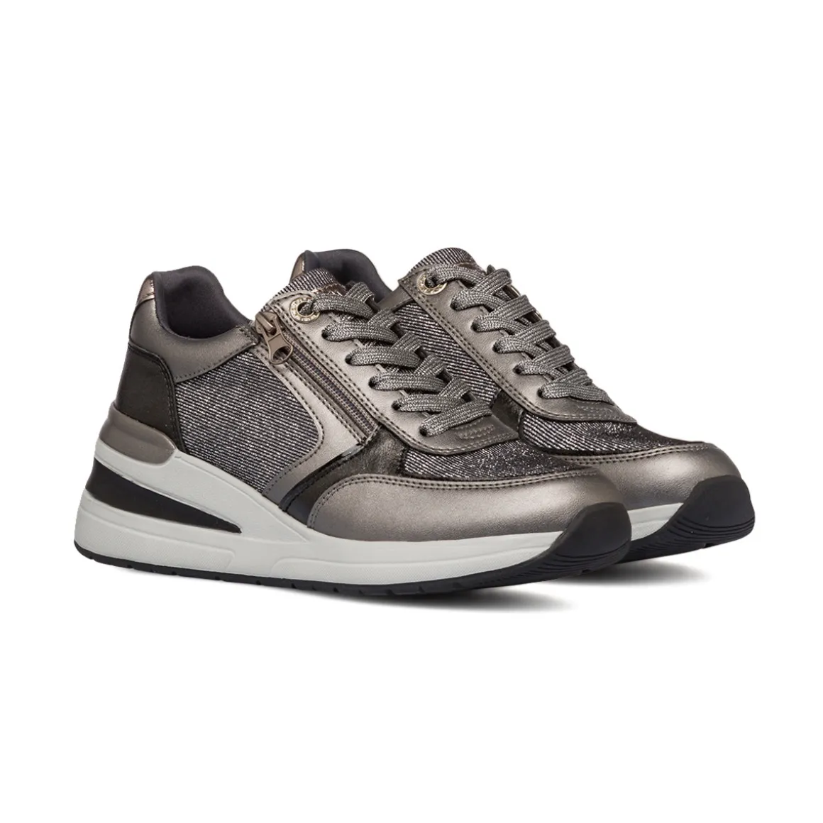 Sneakers grigie da donna con dettagli glitter e zip Lora Ferres