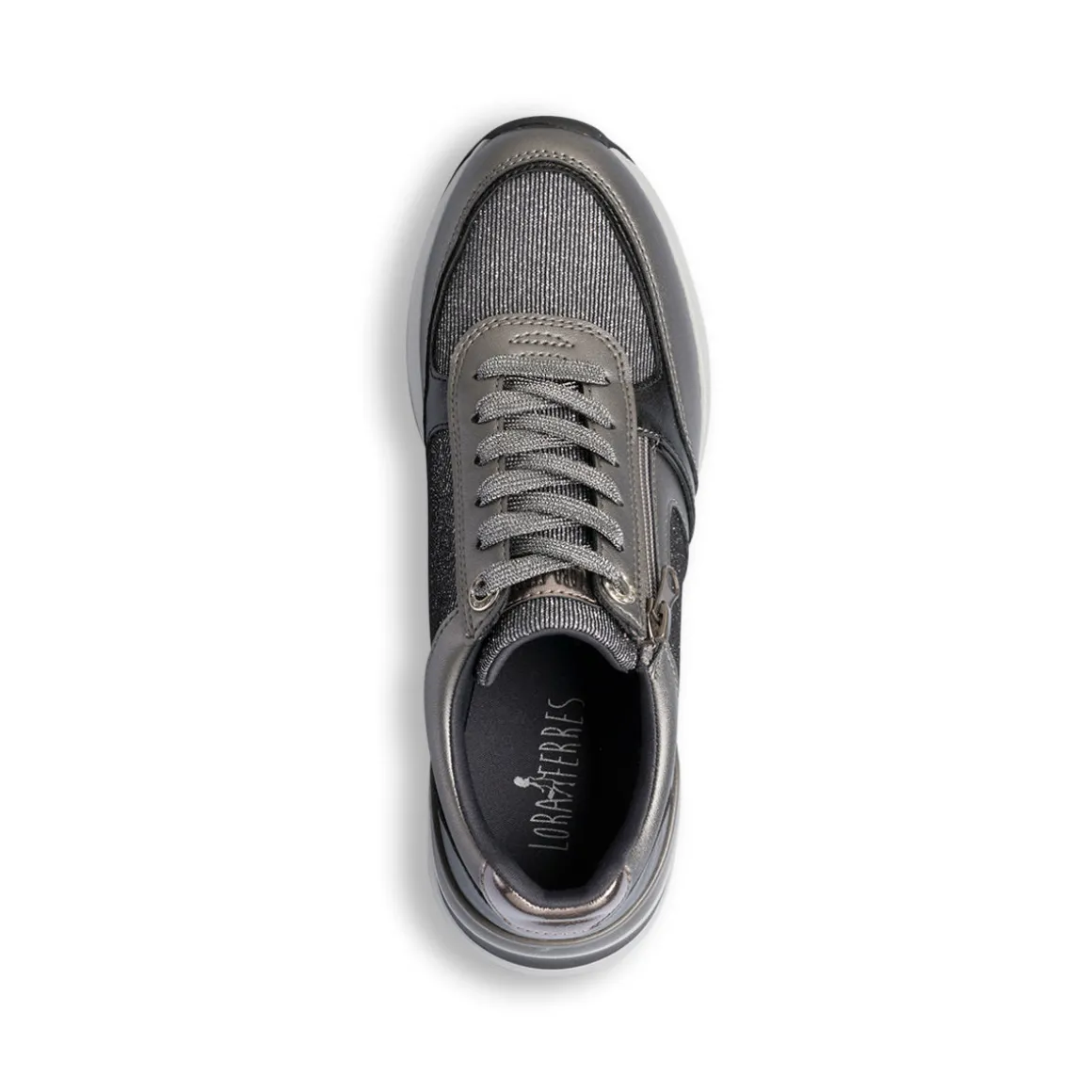 Sneakers grigie da donna con dettagli glitter e zip Lora Ferres