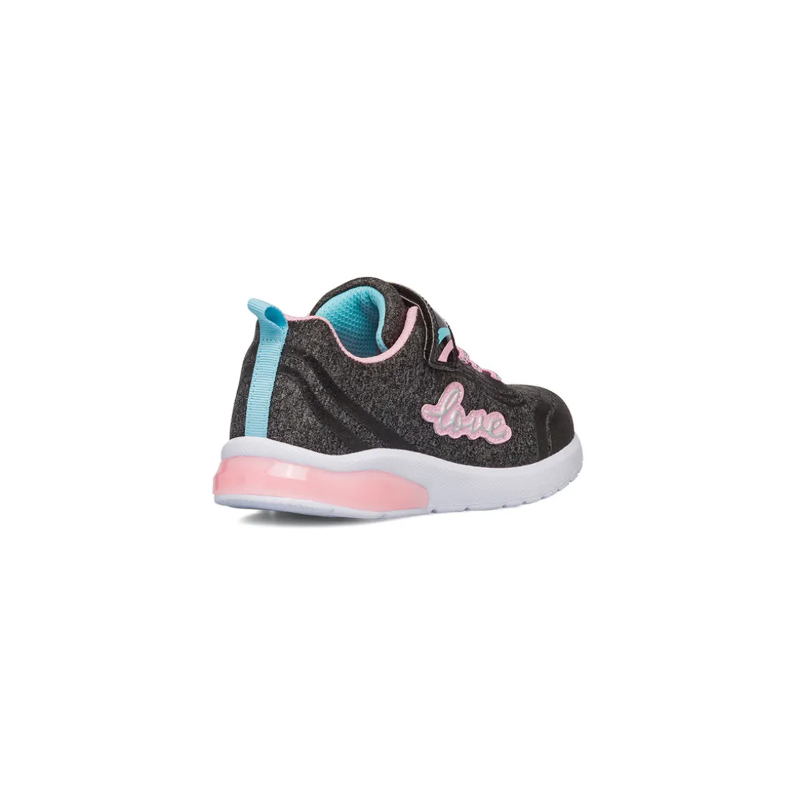 Sneakers nero da ragazza 10 Baci con luci e dettagli rosa e azzurro