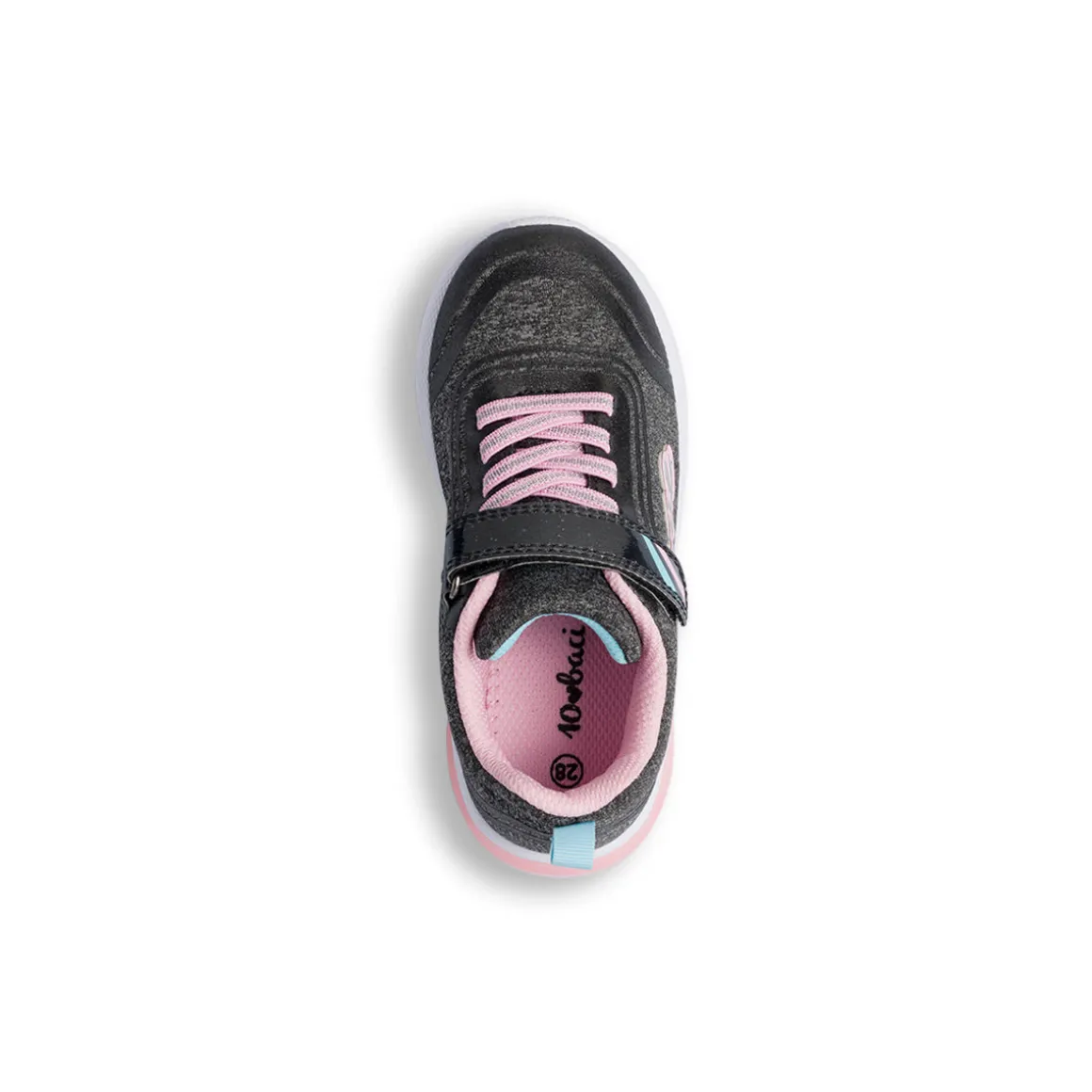 Sneakers nero da ragazza 10 Baci con luci e dettagli rosa e azzurro