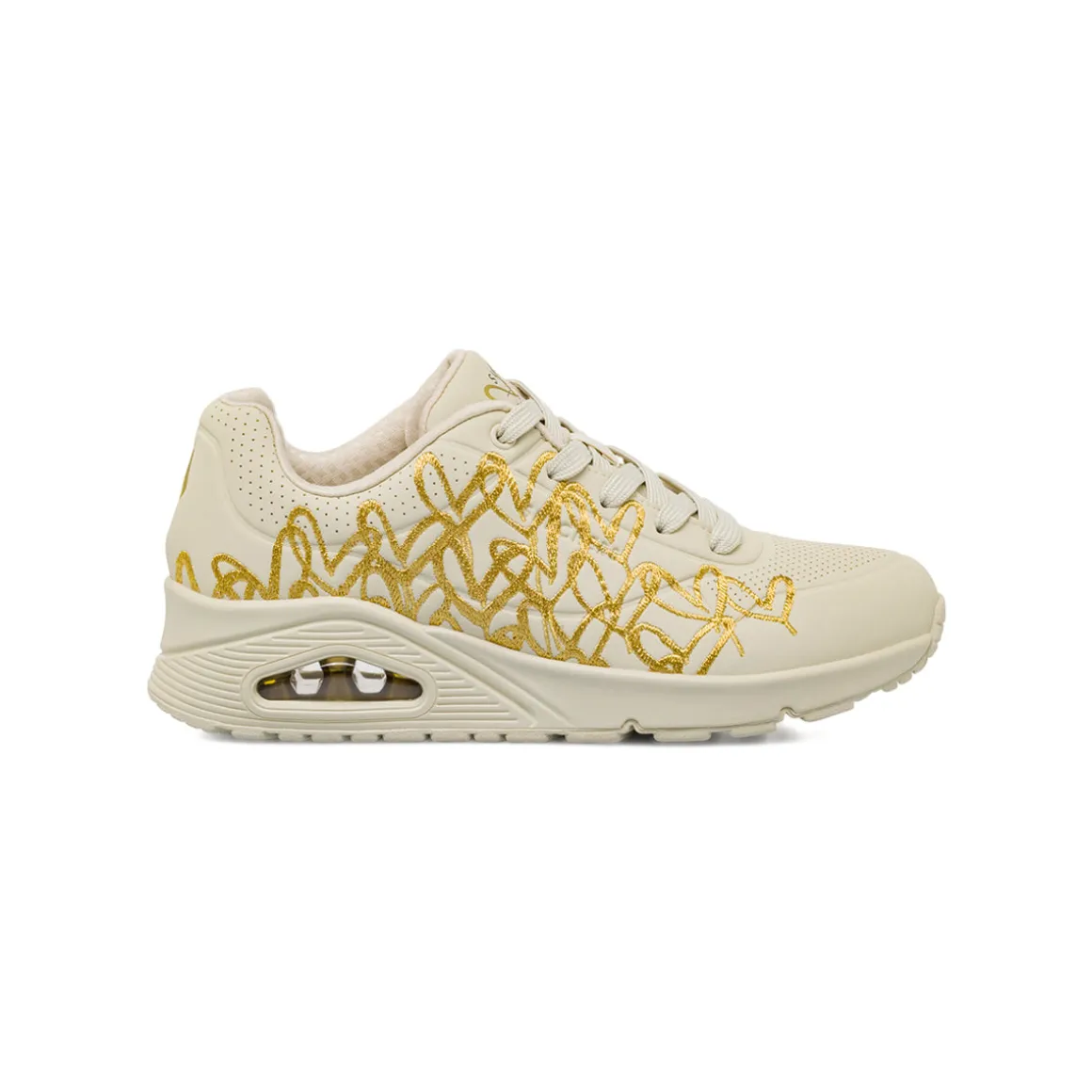 Sneakers nude da Donna con dettagli oro Skechers UNO