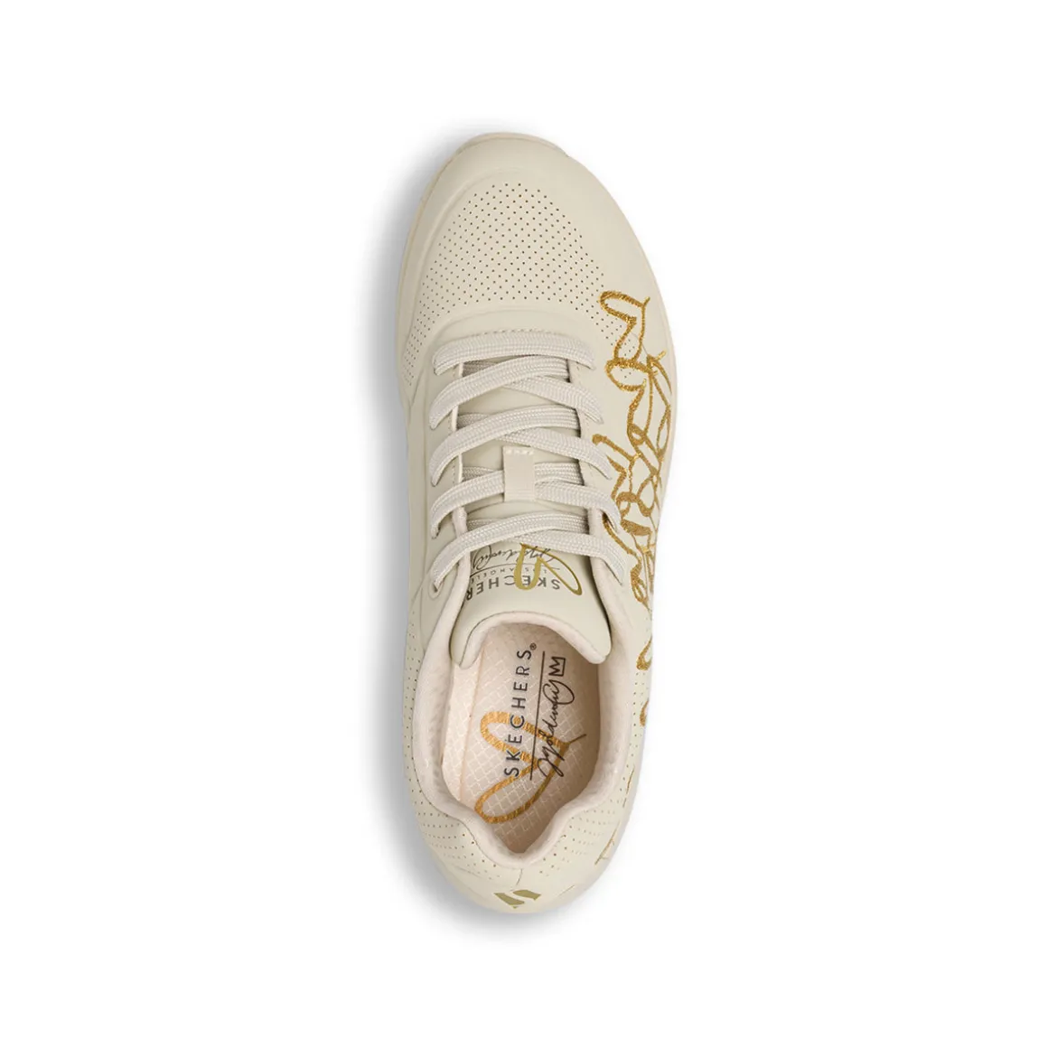 Sneakers nude da Donna con dettagli oro Skechers UNO
