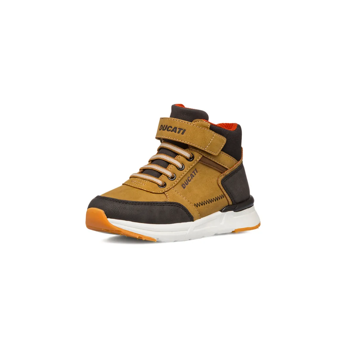 Sneakers ocra con inserti marroni da ragazzo con logo Ducati