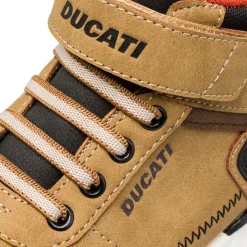 Sneakers ocra con inserti marroni da ragazzo con logo Ducati