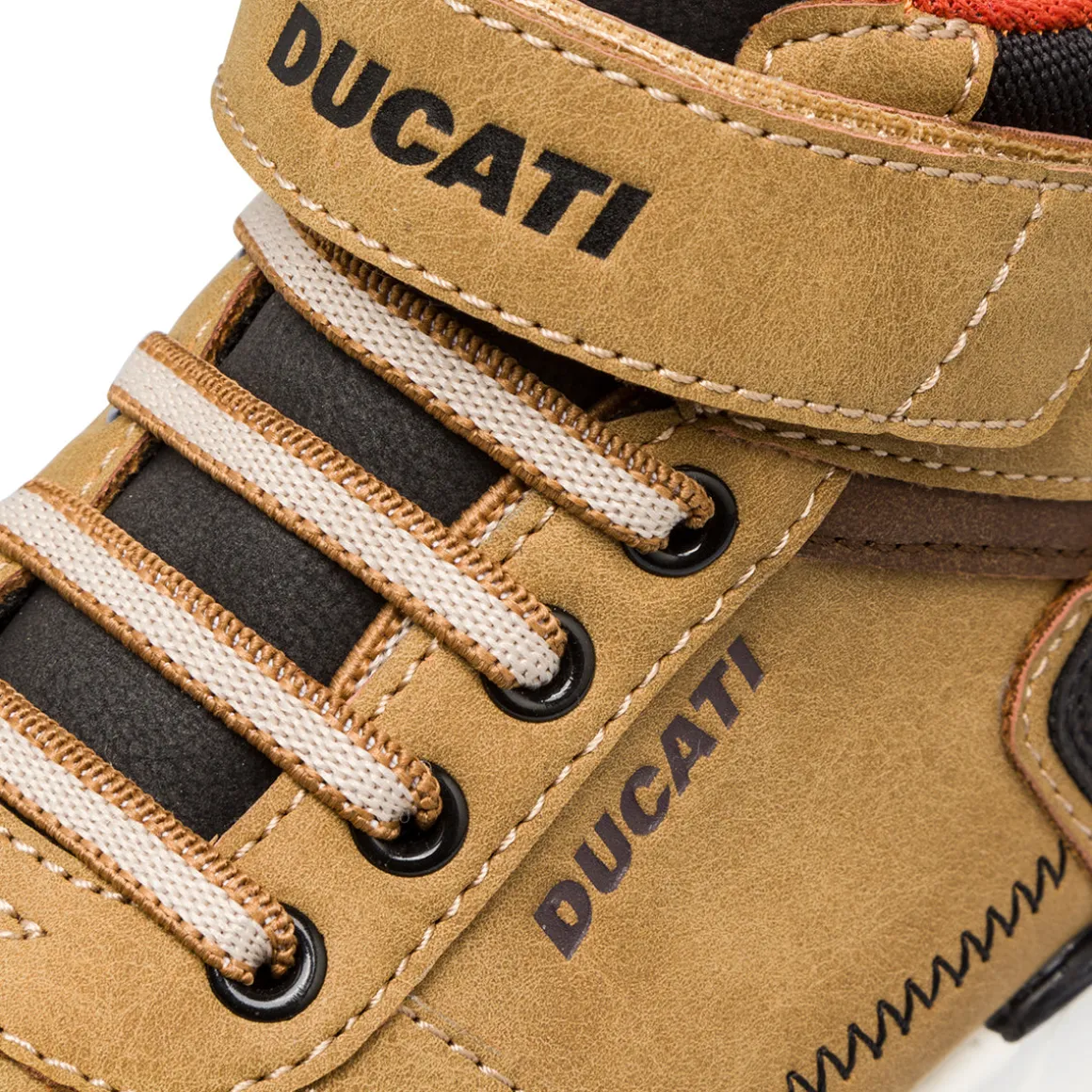 Sneakers ocra con inserti marroni da ragazzo con logo Ducati