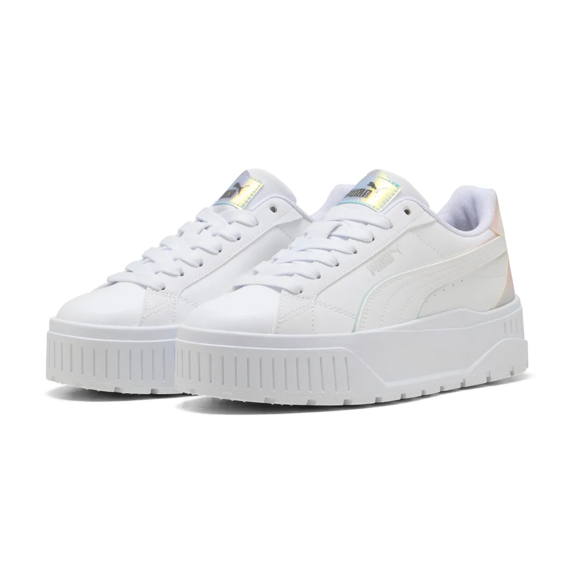 Sneakers platform bianche da ragazza con dettaglio effetto iridescente Puma Karmen II Holo 2.0