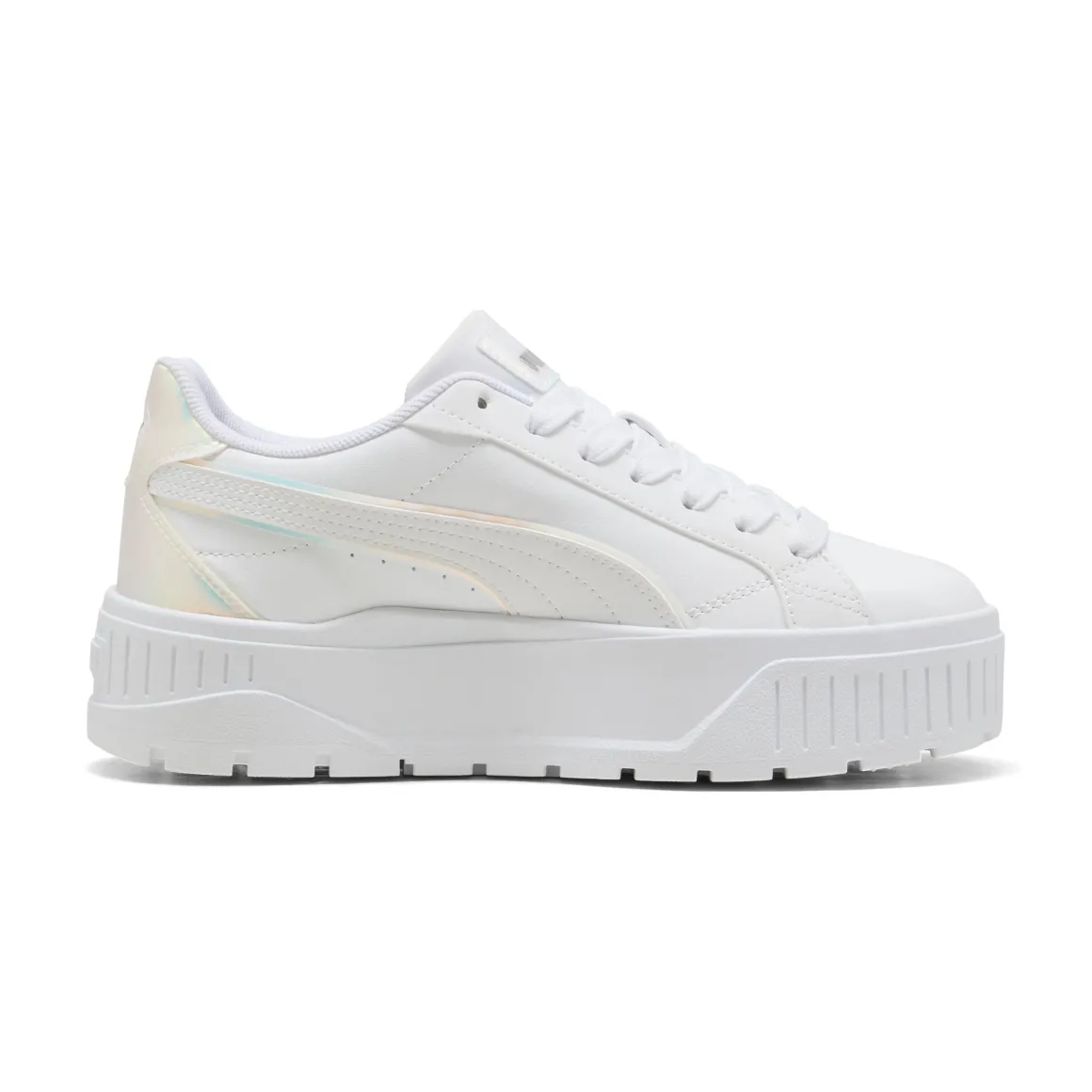 Sneakers platform bianche da ragazza con dettaglio effetto iridescente Puma Karmen II Holo 2.0