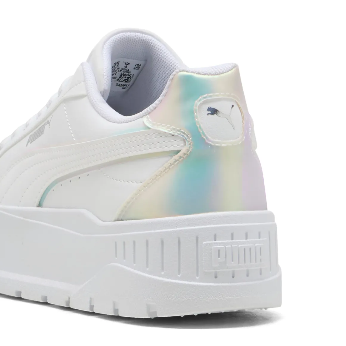 Sneakers platform bianche da ragazza con dettaglio effetto iridescente Puma Karmen II Holo 2.0