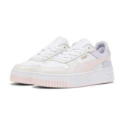 Sneakers platform casual da donna bianche con dettagli rosa e logo Puma Carina Street