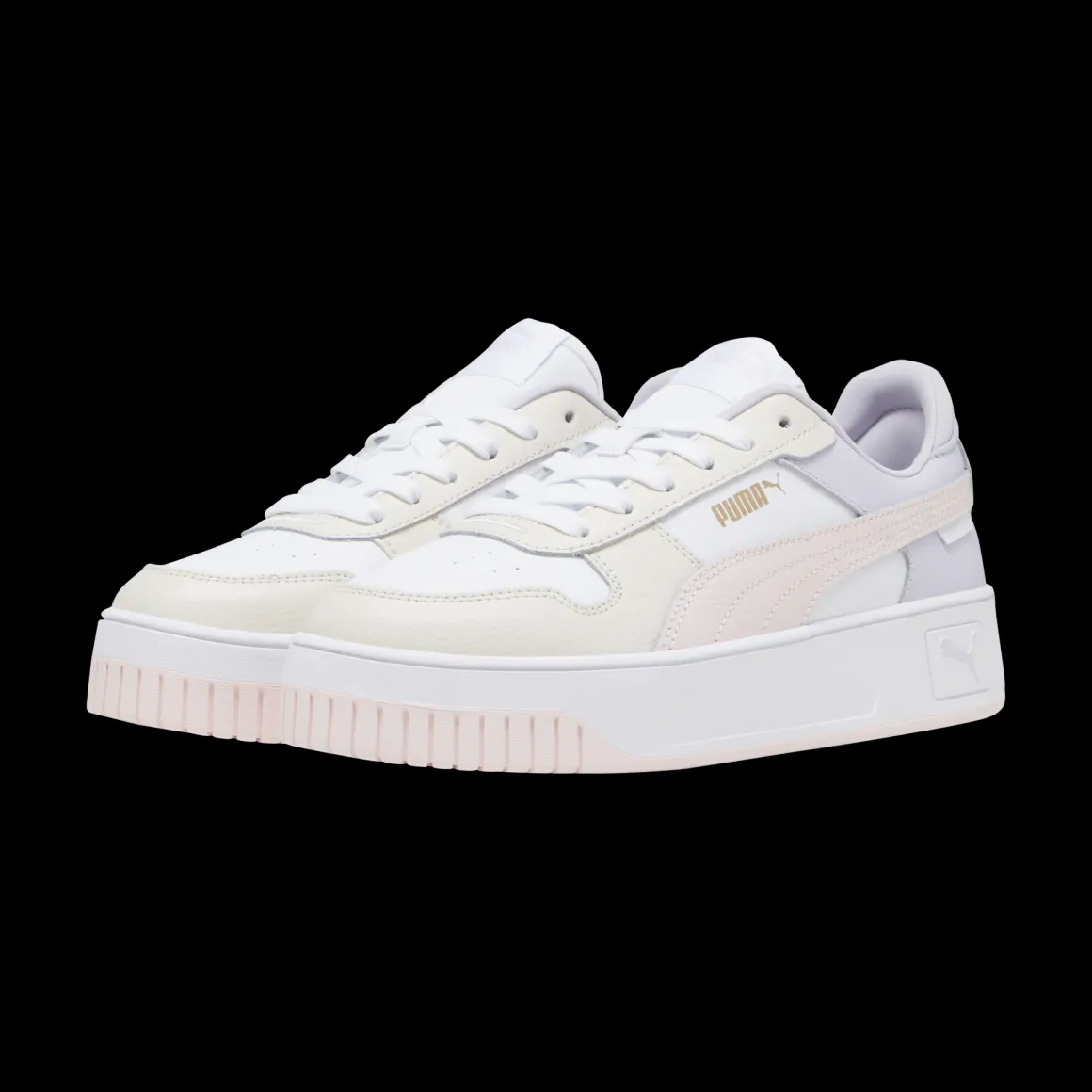 Sneakers platform casual da donna bianche con dettagli rosa e logo Puma Carina Street
