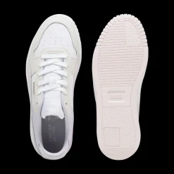 Sneakers platform casual da donna bianche con dettagli rosa e logo Puma Carina Street