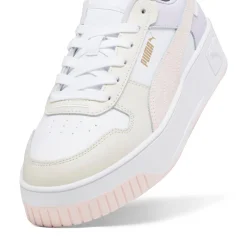 Sneakers platform casual da donna bianche con dettagli rosa e logo Puma Carina Street