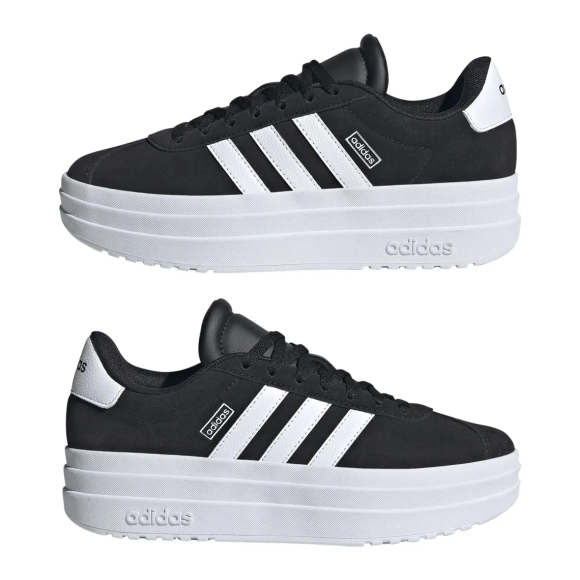 Sneakers platform casual nere e bianche da ragazzo adidas VL Court Bold