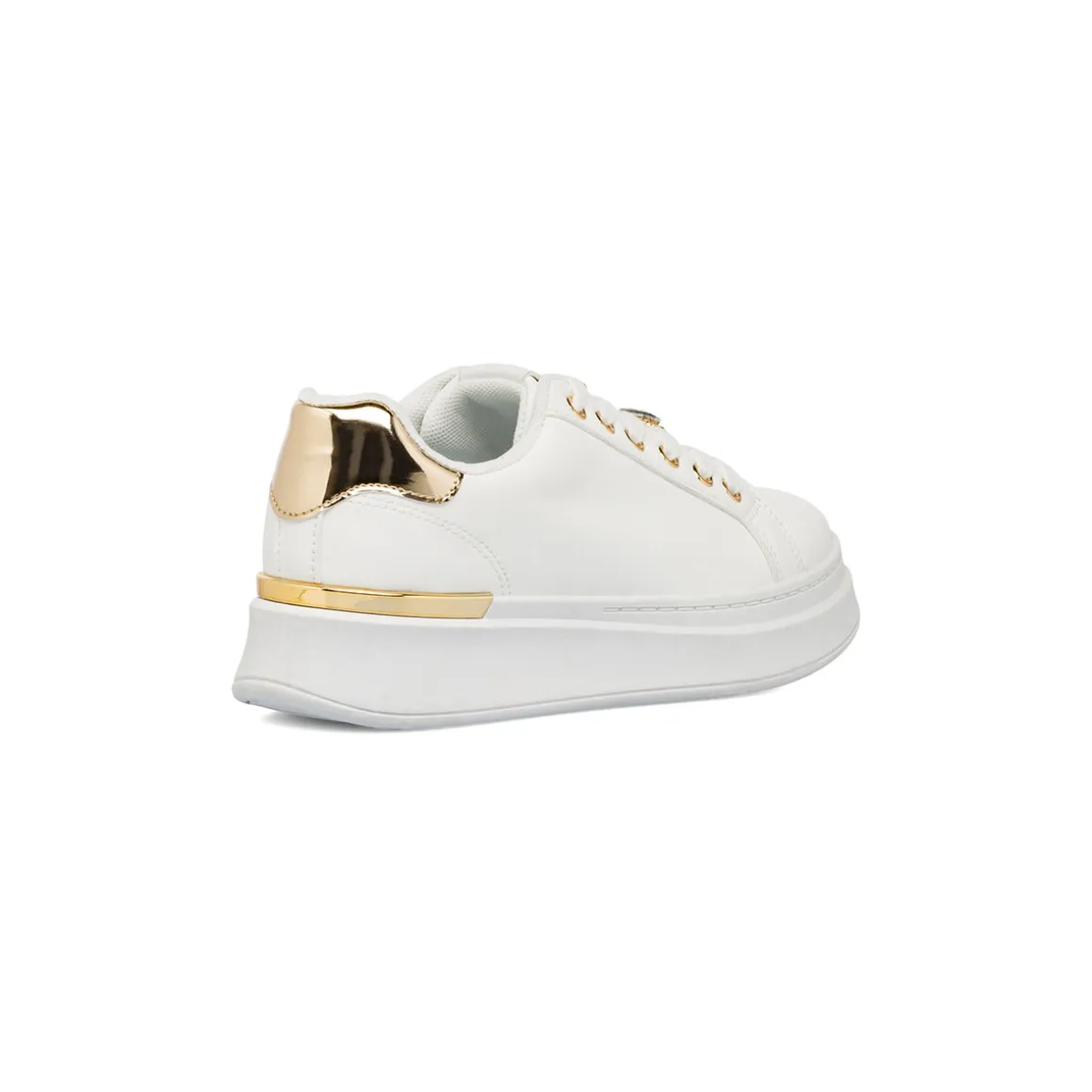 Sneakers platform da donna bianche con strass e dettagli oro Lora Ferres