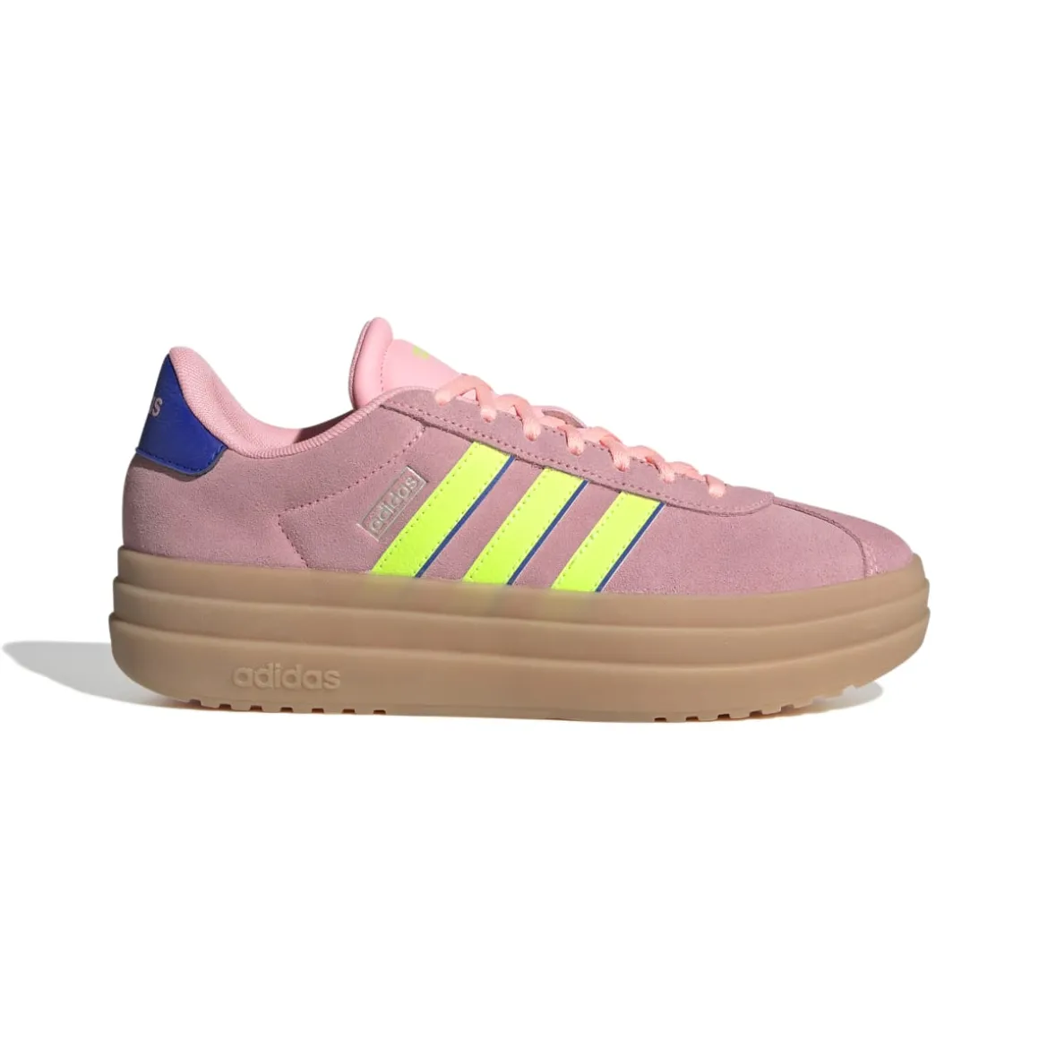 Sneakers platform rosa da donna con dettagli giallo fluo e blu adidas VL Court Bold