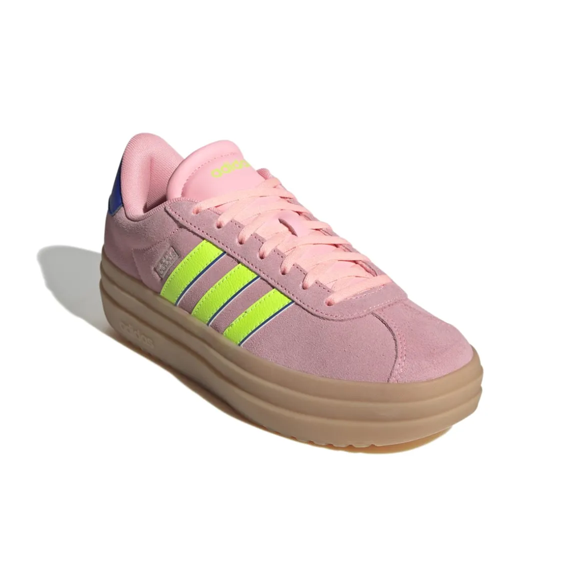 Sneakers platform rosa da donna con dettagli giallo fluo e blu adidas VL Court Bold