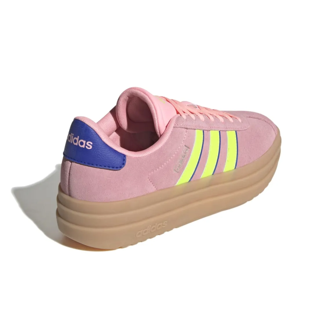 Sneakers platform rosa da donna con dettagli giallo fluo e blu adidas VL Court Bold