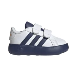 Sneakers primi passi bambino bianche e blu con doppio strappo adidas Grand Court 2.0
