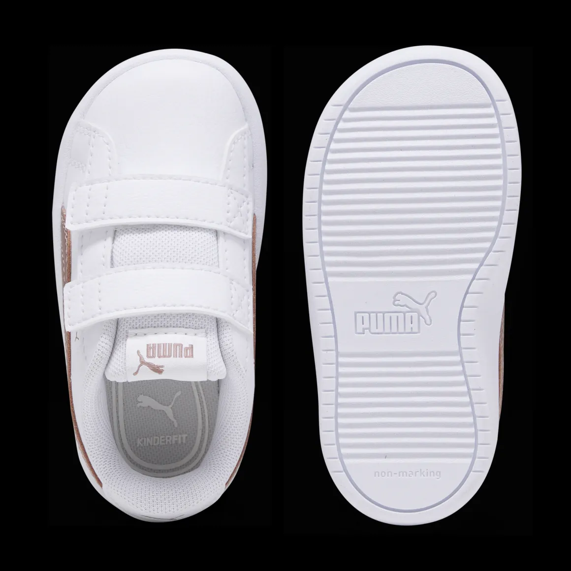 Sneakers primi passi bianche da bambina con logo oro rosa Puma Rickie Classic V Inf