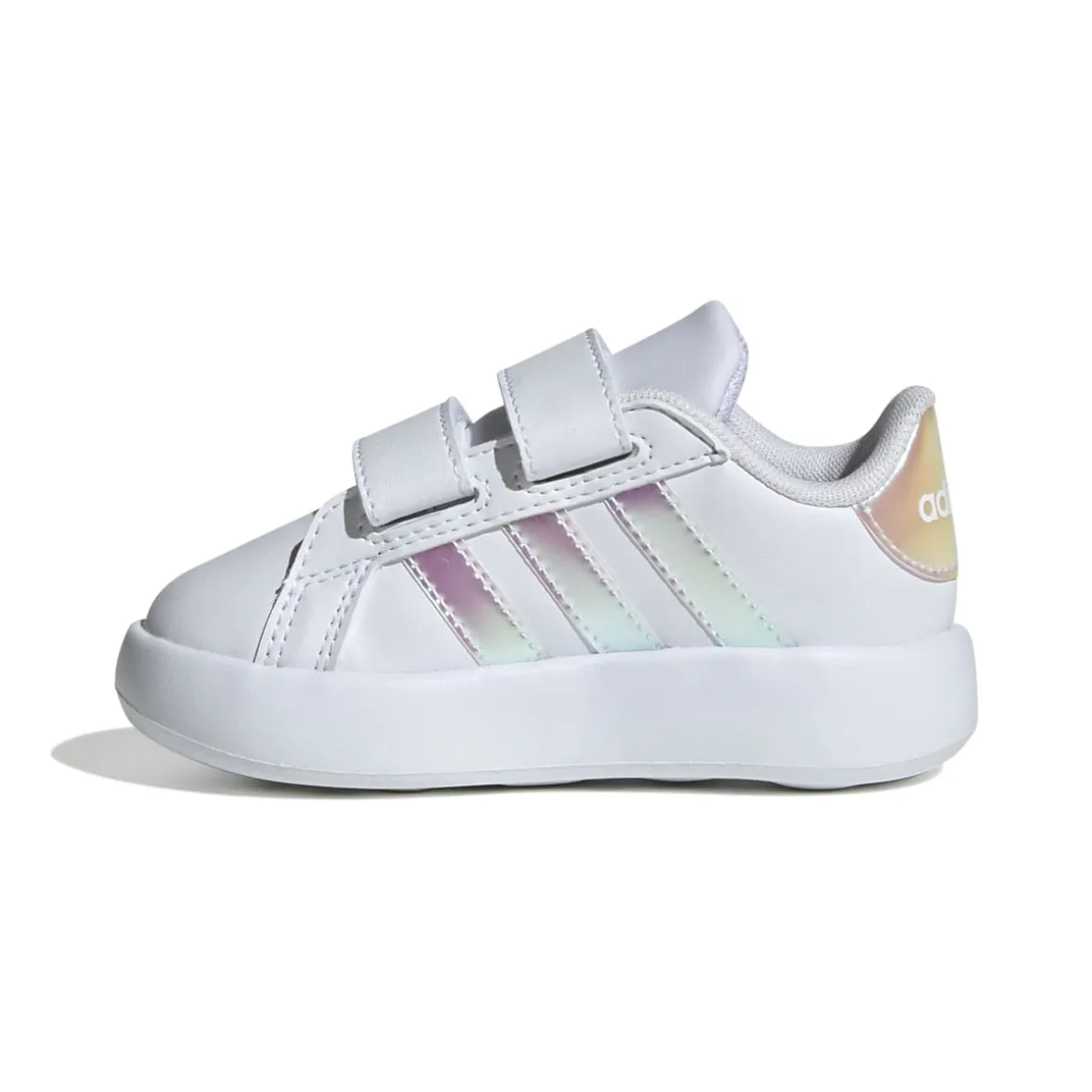 Sneakers primi passi bianche da bambina con dettagli iridescenti adidas Grand Court 2.0 CF I