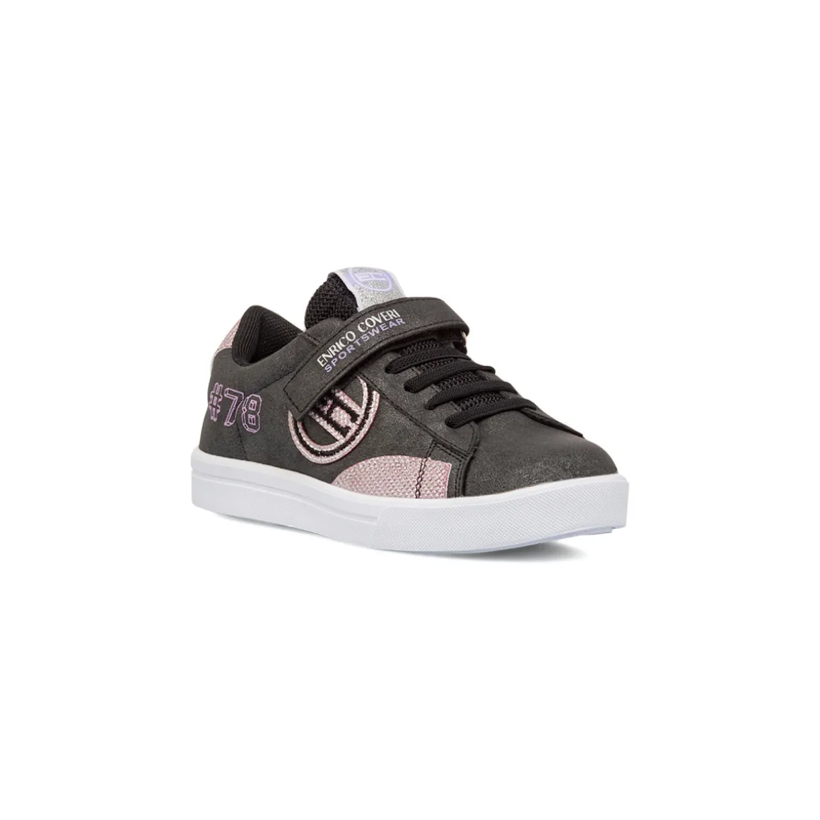 Sneakers ragazza nere con glitter e chiusura con strappo Enrico Coveri