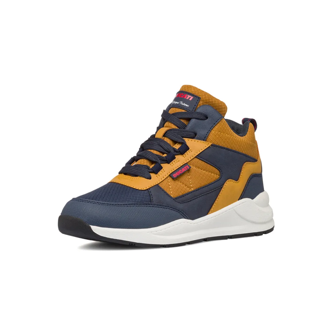 Sneakers ragazzo blu con dettagli ocra e logo Ducati