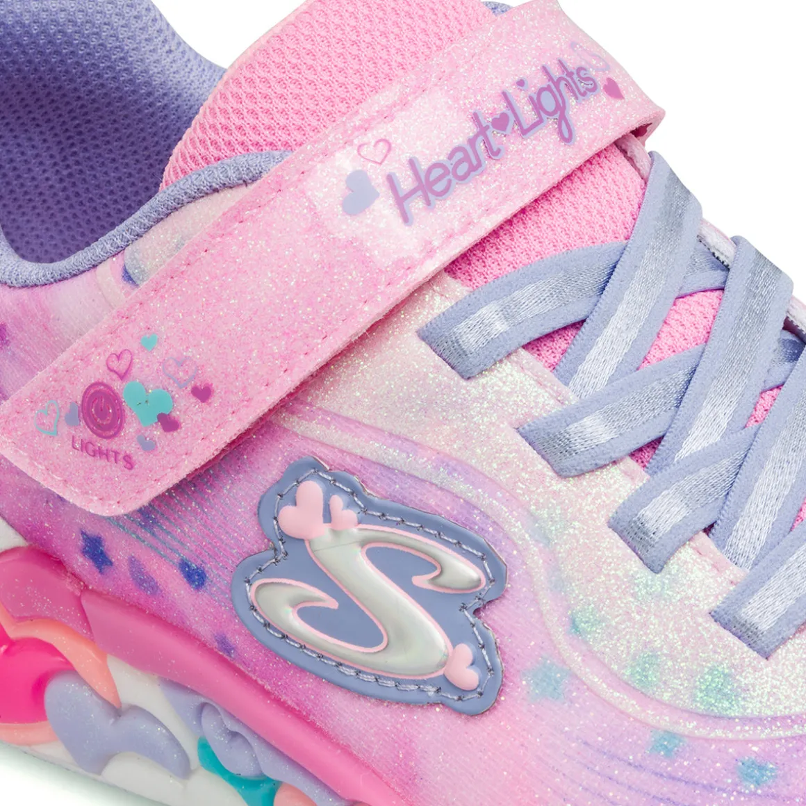 Sneakers rosa e azzurro da bambina con cuori e luci Skechers Eternal Heart