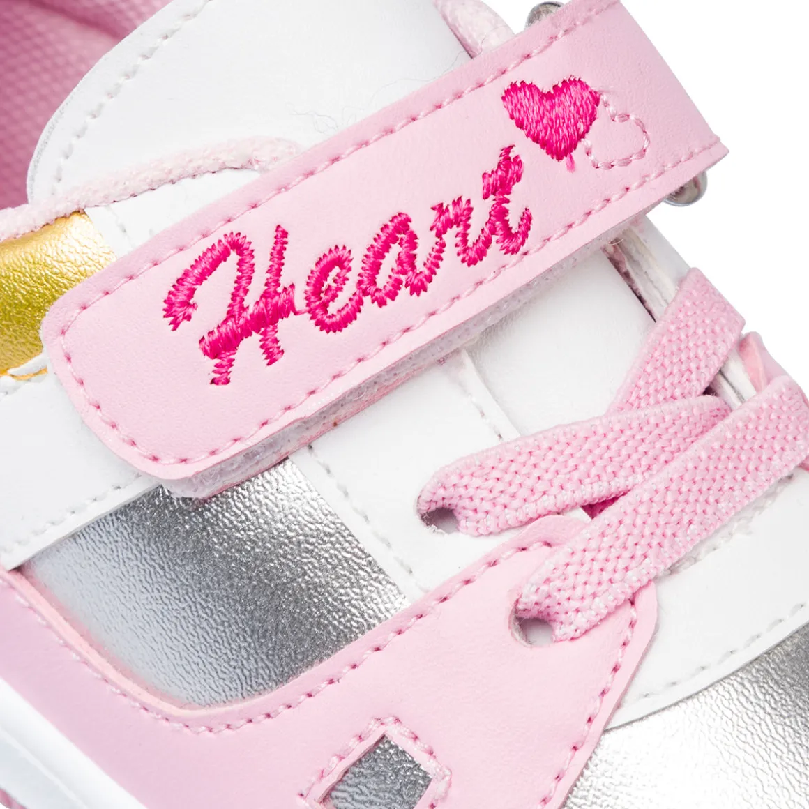 Sneakers rosa primi passi con dettagli argento e oro Le Scarpe di Alice