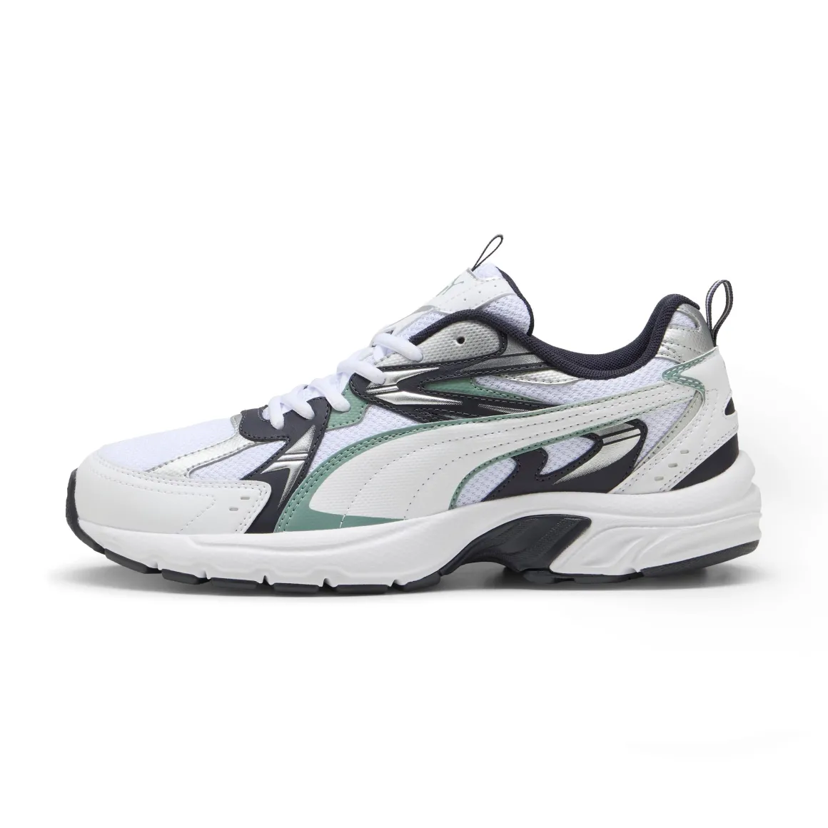 Sneakers Rétro running da uomo bianche e nere con dettaglio verde Puma Milenio Tech