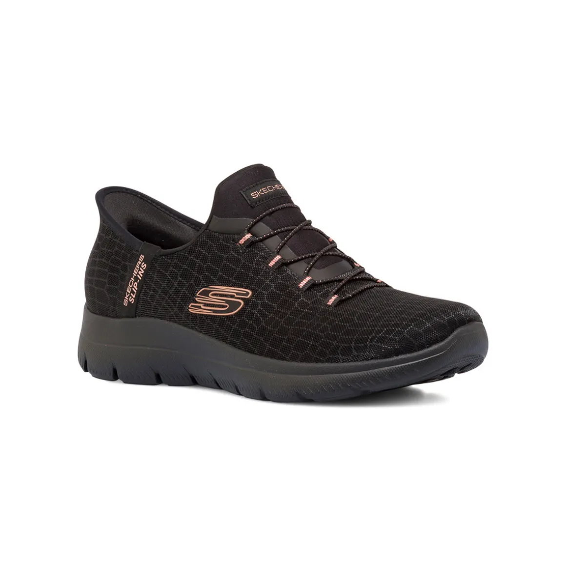 Sneakers slip-on nere da donna con inserti rosa Skechers Summits