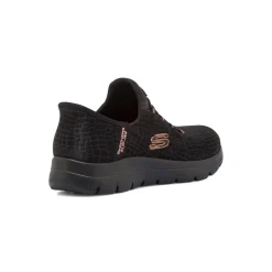Sneakers slip-on nere da donna con inserti rosa Skechers Summits