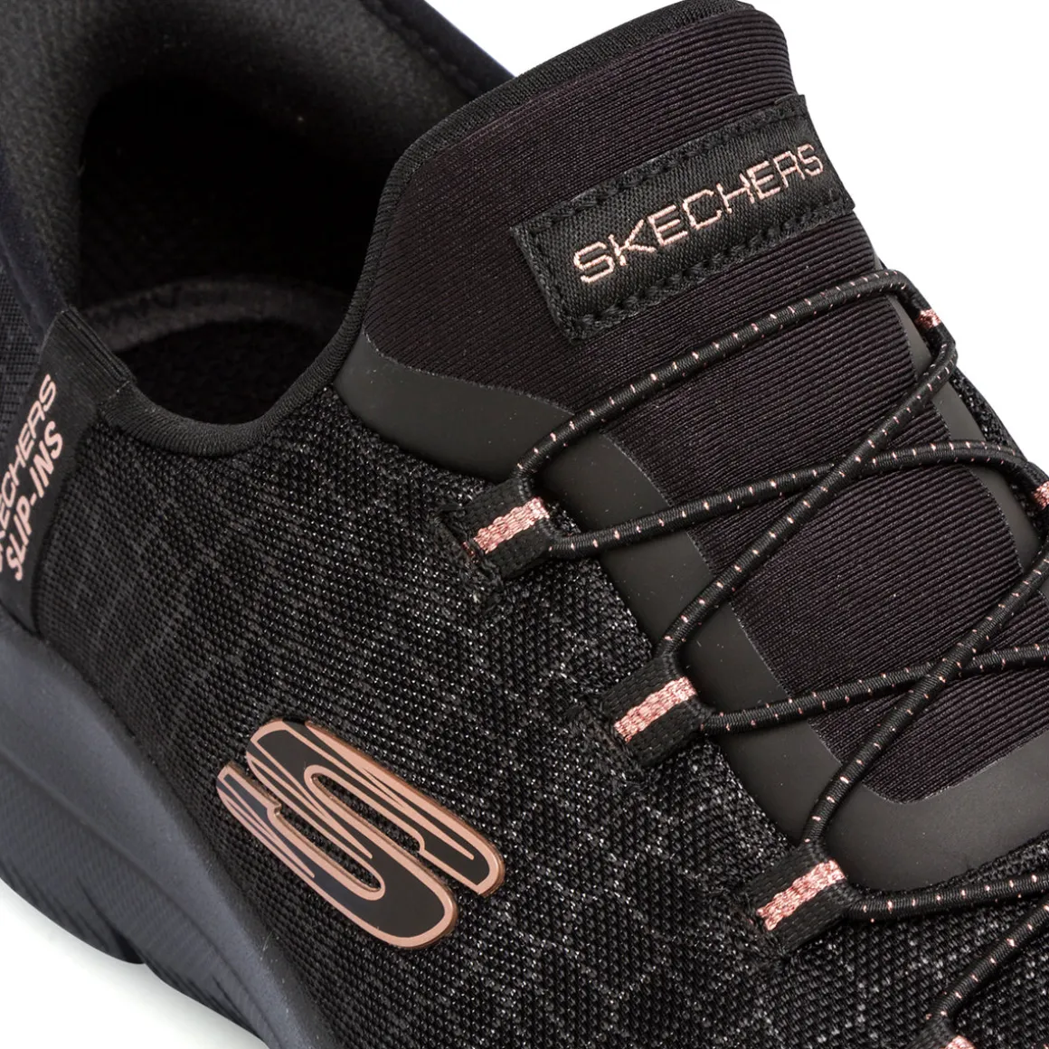 Sneakers slip-on nere da donna con inserti rosa Skechers Summits