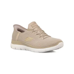 Sneakers slip-on taupe da donna con inserti oro Skechers Summits
