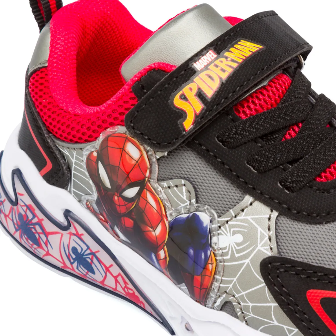 Sneakers Spiderman nere e rosse da Bambino con luci