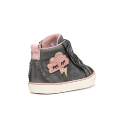 Sneakers traspiranti alte grigie da Bambina con strappo Geox