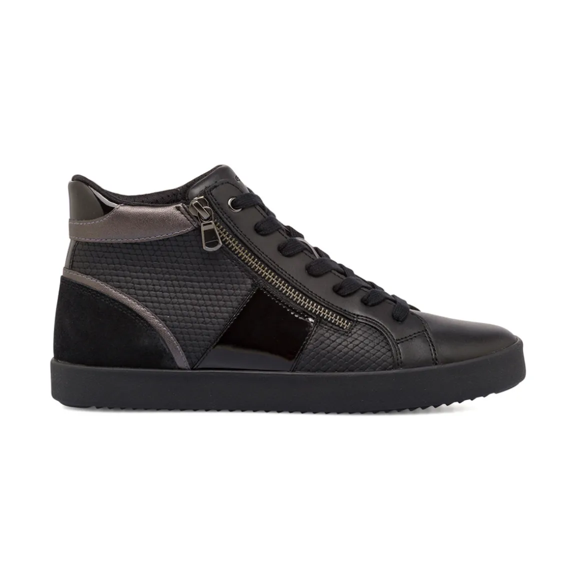 Sneakers traspiranti da donna nere in pelle con zip Geox