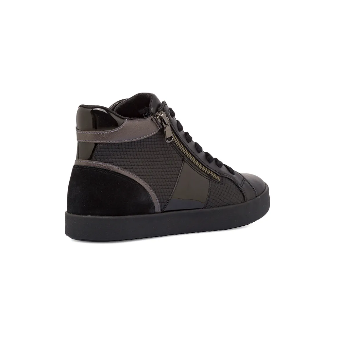Sneakers traspiranti da donna nere in pelle con zip Geox