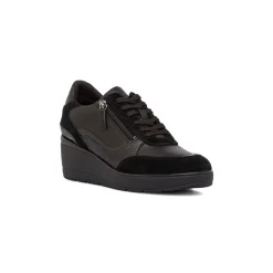 Sneakers traspiranti da donna nere in pelle con rialzo Geox