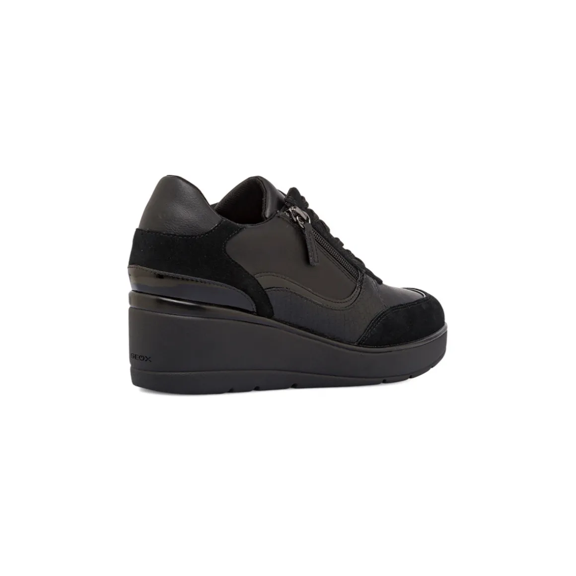 Sneakers traspiranti da donna nere in pelle con rialzo Geox