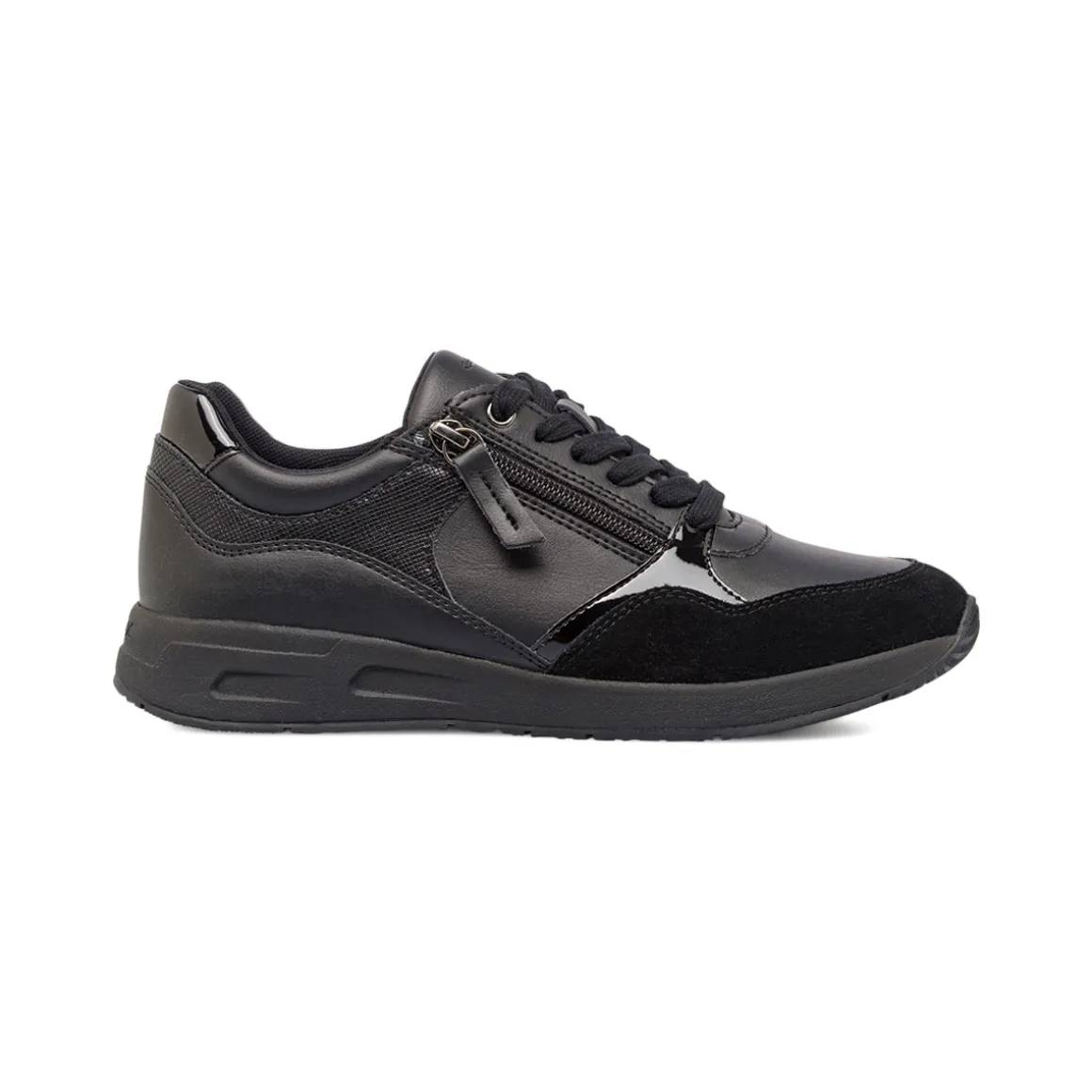 Sneakers traspiranti nere da donna con inserto zip Geox