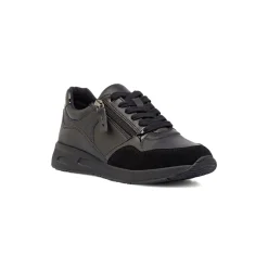 Sneakers traspiranti nere da donna con inserto zip Geox